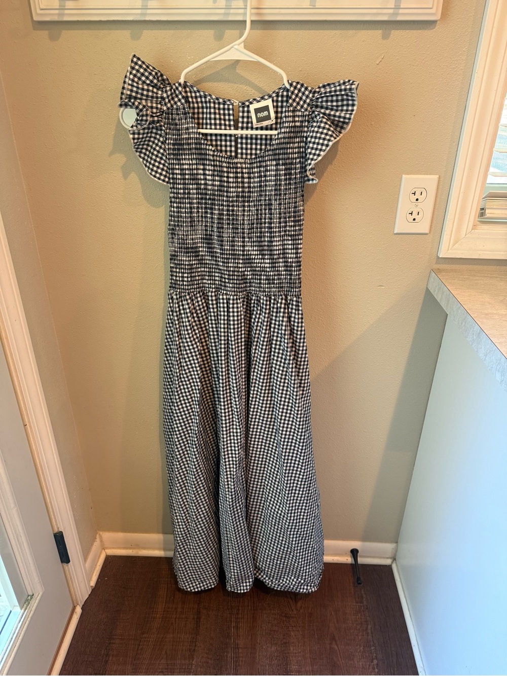 Nom Maternity Black & White Gingham Maxi Dress with Ruffle Sleeves